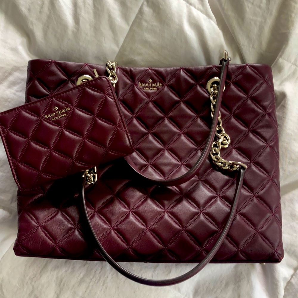 Beautiful matching cherry wood Kate Spade purse and wallet